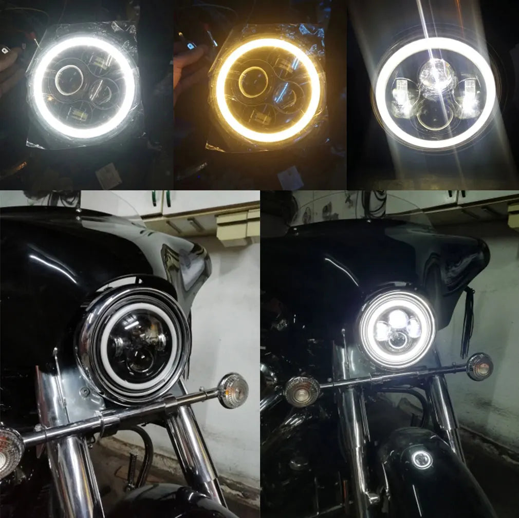 2pcs Car 7" Led Headlight Hi/Low H4 Halo Angle Eyes For Urban Harley BMW Jeep JK 4x4 Suzuki Samurai Jeep Wrangler Off Road