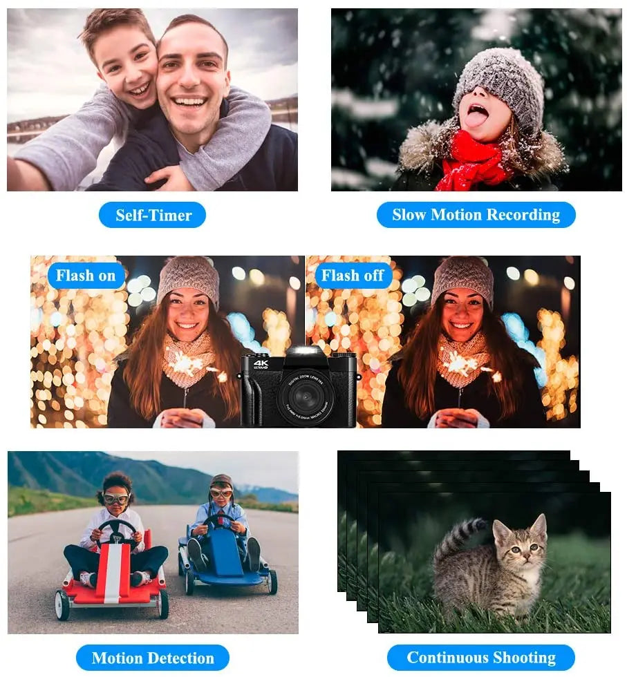 4K HD Professional Digital Camera Camcorder WIFI Webcam Wide Angle 16X Digital Zoom 48MP Photography 3 Inch Flip Screen Recorder