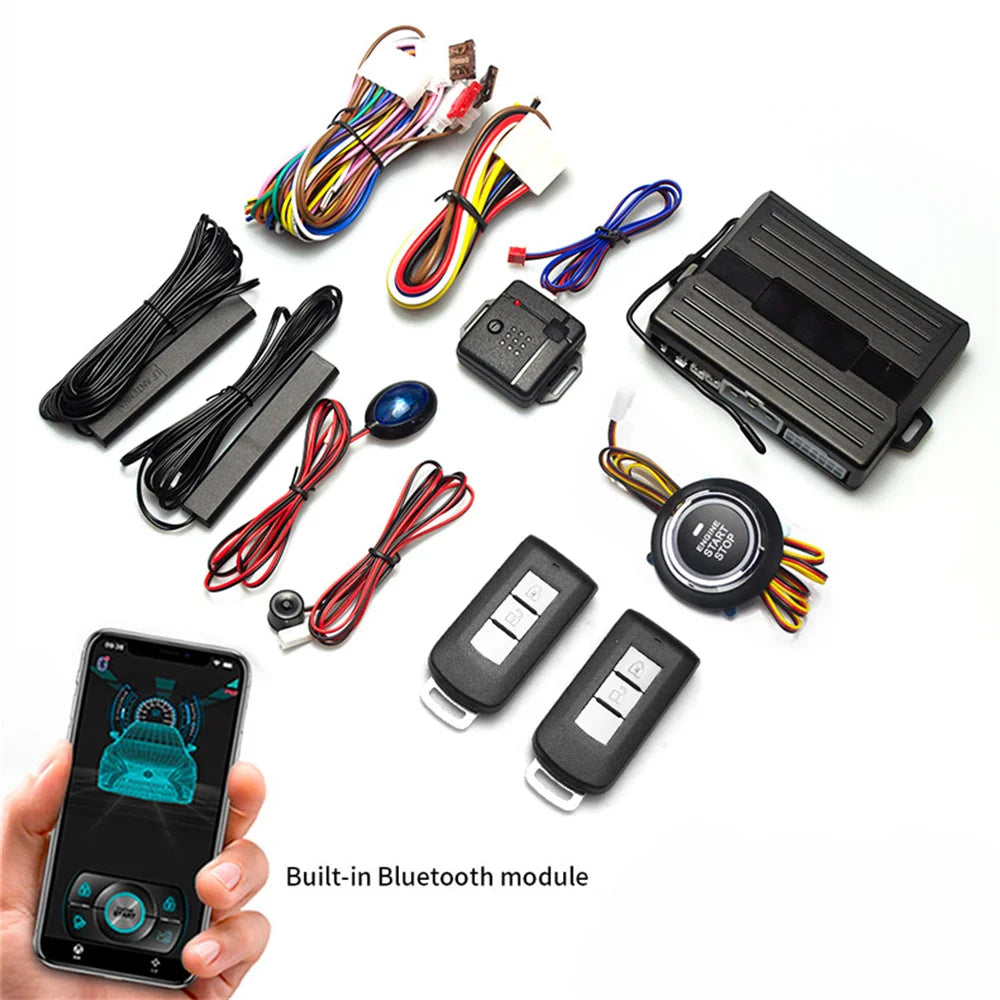 Car Smart Key Starter Alarm Bluetooth Autostart Set Auto Start Stop Push Button Keyless Entry System Skit Automotive Accessories