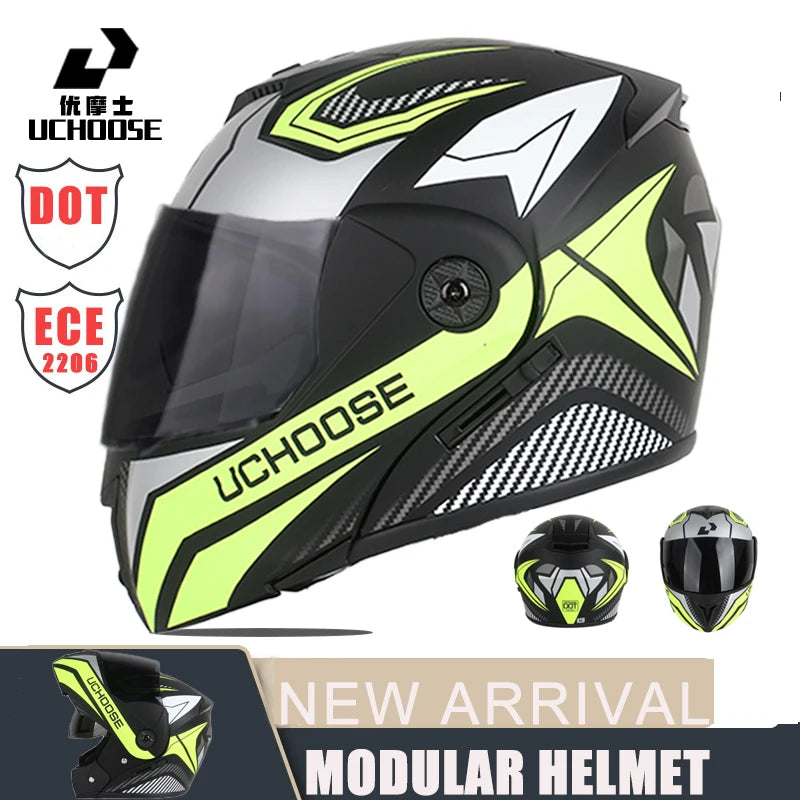 New Modular Motorcycle helmet full face racing with Double sun visor Women man flip up helmet Double lens DOT