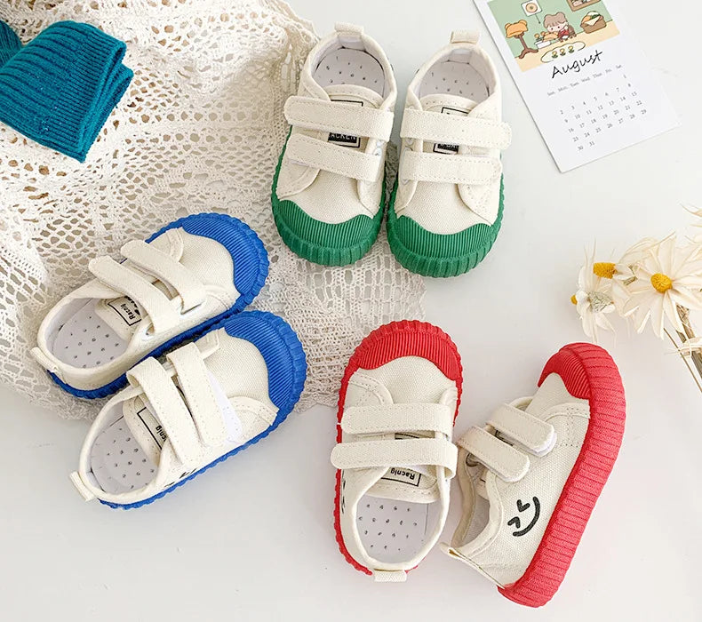 Children Canvas Shoes Baby Soft Indoor Shoes Boys Girls Low-top Caual Shoes Kids Candy Color Hook Shoes