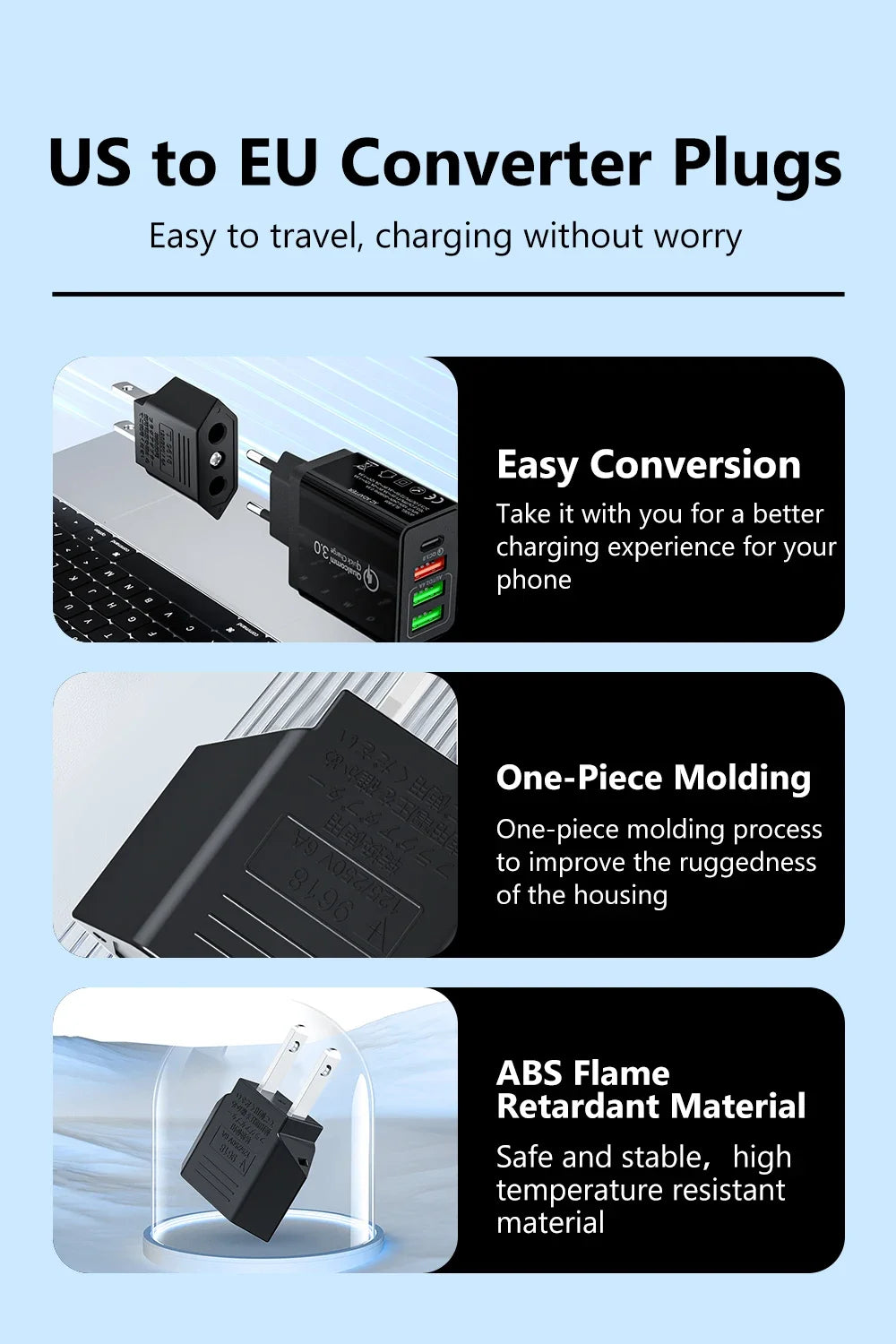Elough US To EU Converter Plugs US America To EU European Power Adapter Travel Converter 4.0mm American To Europe Plug Adapter