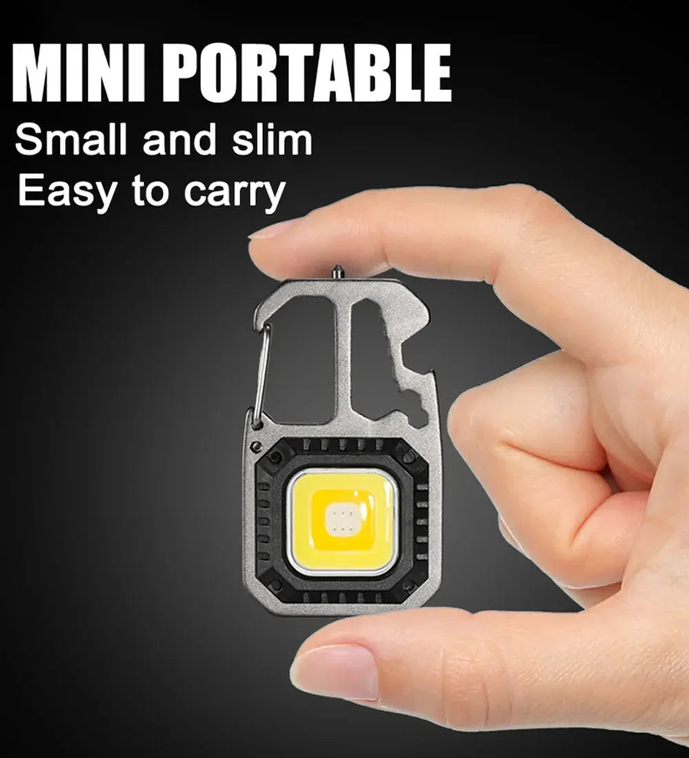 Multi-functional COB LED Work Light Mini Keychain Flashlight self-defense 7 Modes USB Rechargeable Camping Light Torch Outdoor