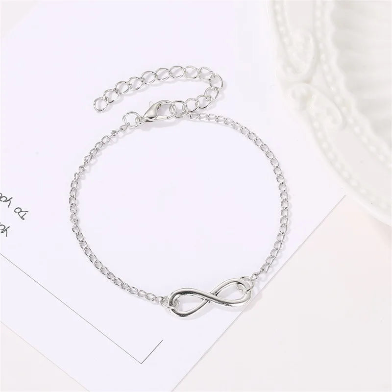 2024 Simple Alloy 8 Words Infinity Braided Adjustable Bracelet Friendship Couple Chain Charm Bracelets for Women Fashion Jewelry