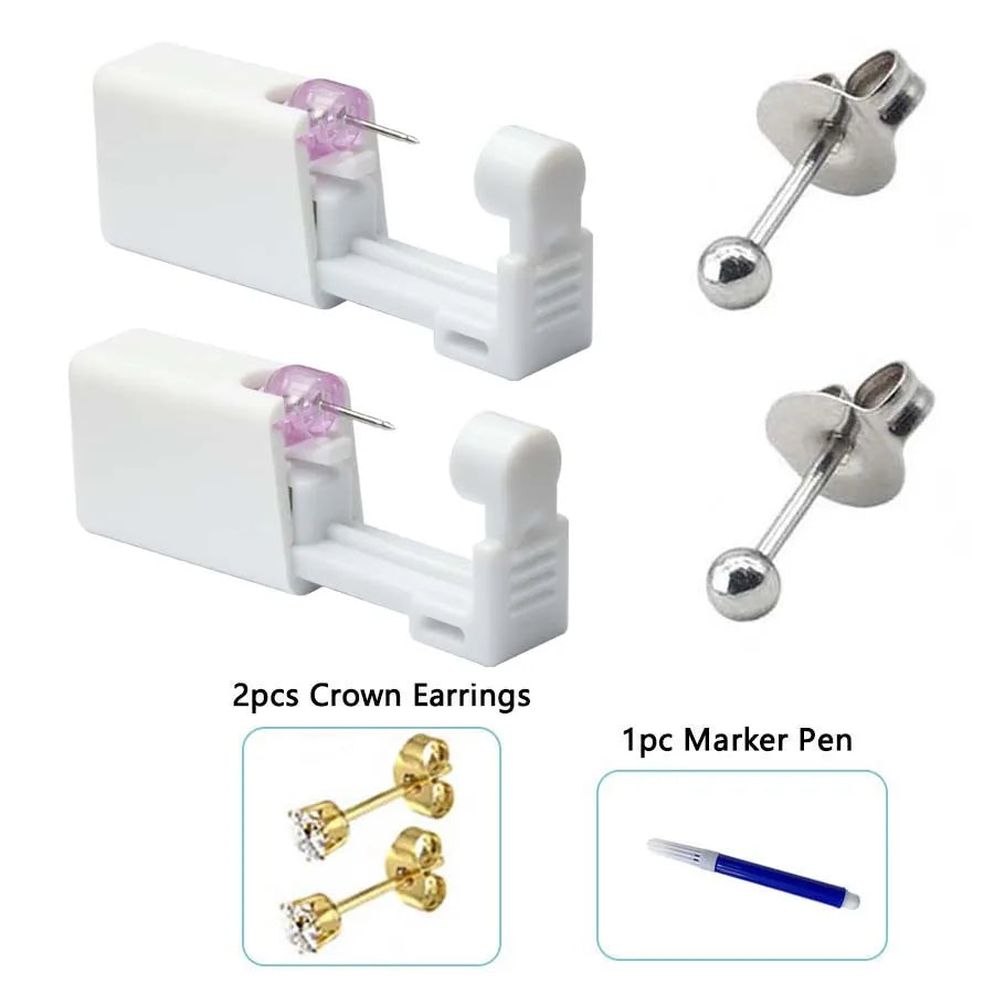 2PCS Disposable Ear Piercing Gun with Built-in Ear Studs & 2pcs Cubic Zirconia Earrings-For Home Use Ear Piercing Kit