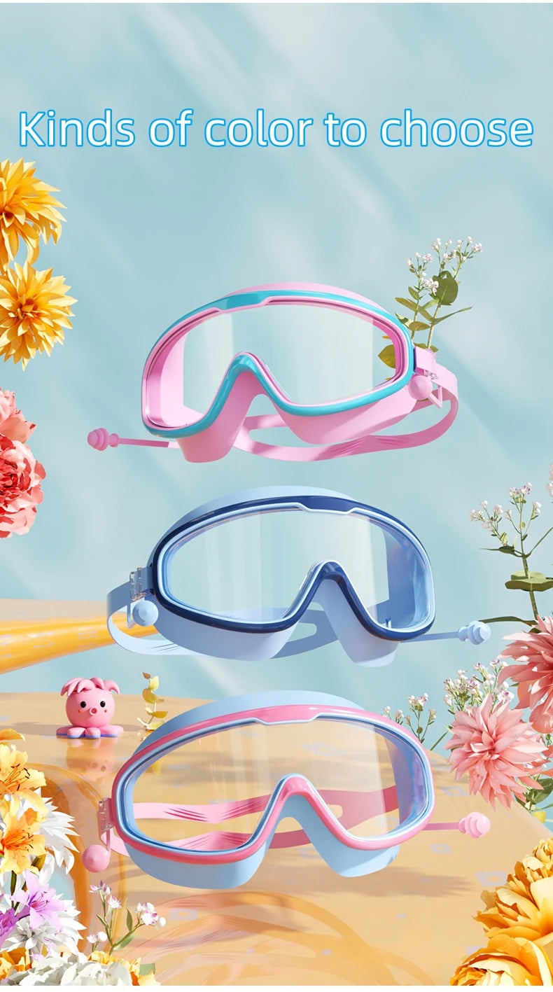 Kids Swimming Goggles Big Frame HD View Anti-fog Waterproof Children's Swim Goggles Boys and Girls Multi-color to Choose