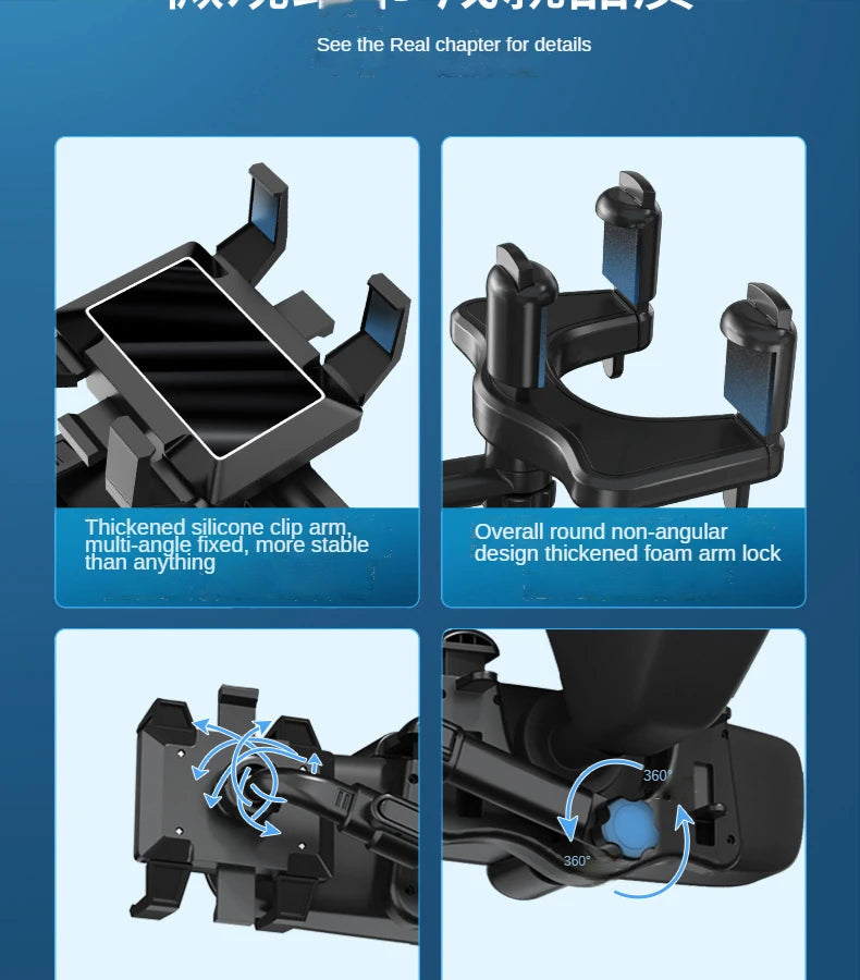 Car Phone Holder 360° Rearview Mirror Phone Holder Auto Rearview Mirror Seat Hanging Clip Bracket Cell Phone Holder for Car