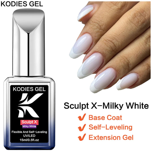 KODIES GEL Milky White Builder Extension Gel Nail Polish 15ML Constrcution Hard Gel Semi Permanent UV Self Leveling Rubber Base