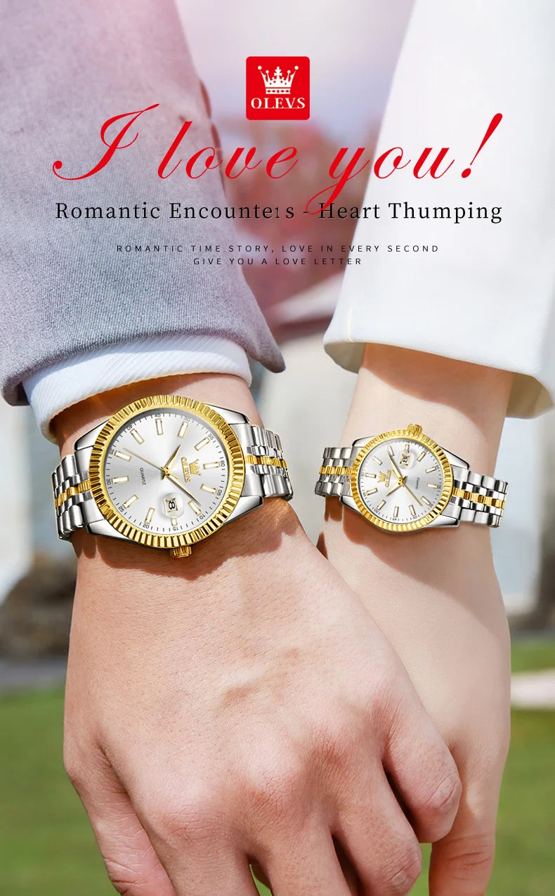 OLEVS 5593 Couple Watch Fashion Business Waterproof Stainless Steel Watch Luxury Brand Classic Date Week Clock Men Women Watch