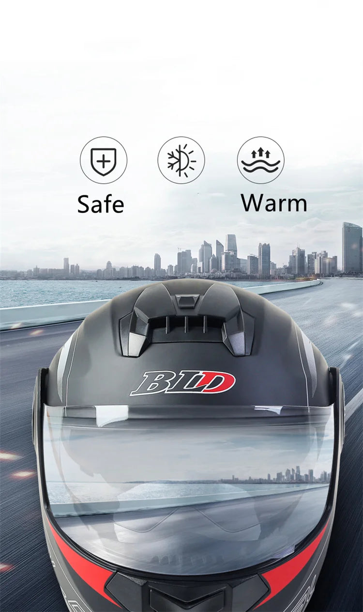 BLD Personalised Motorcycle Full Face Helmet Men Women Fashion Dual Lens Helmets Motocross Racing Modular Flip Up Casco Moto