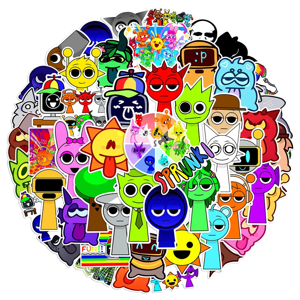 10/30/50PCS Incredibox Sprunki Stickers Funny Music Game Sticker Toys Decals DIY Phone Luggage Laptop Skateboard Guitar Bike Car