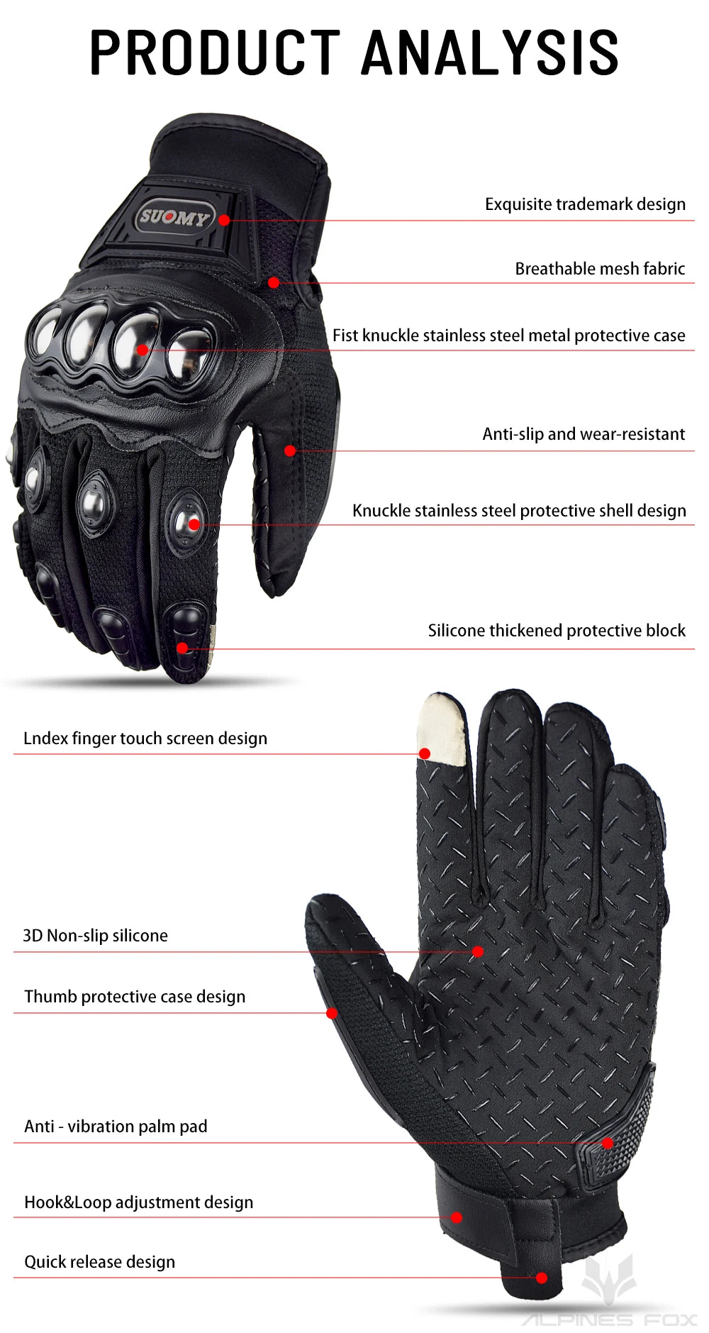 SUOMY Summer Full Finger Motorcycle Gloves Moto Luva Motocross Racing Gloves Motorbike Bicycle Cycling Riding Glove For Men Wome