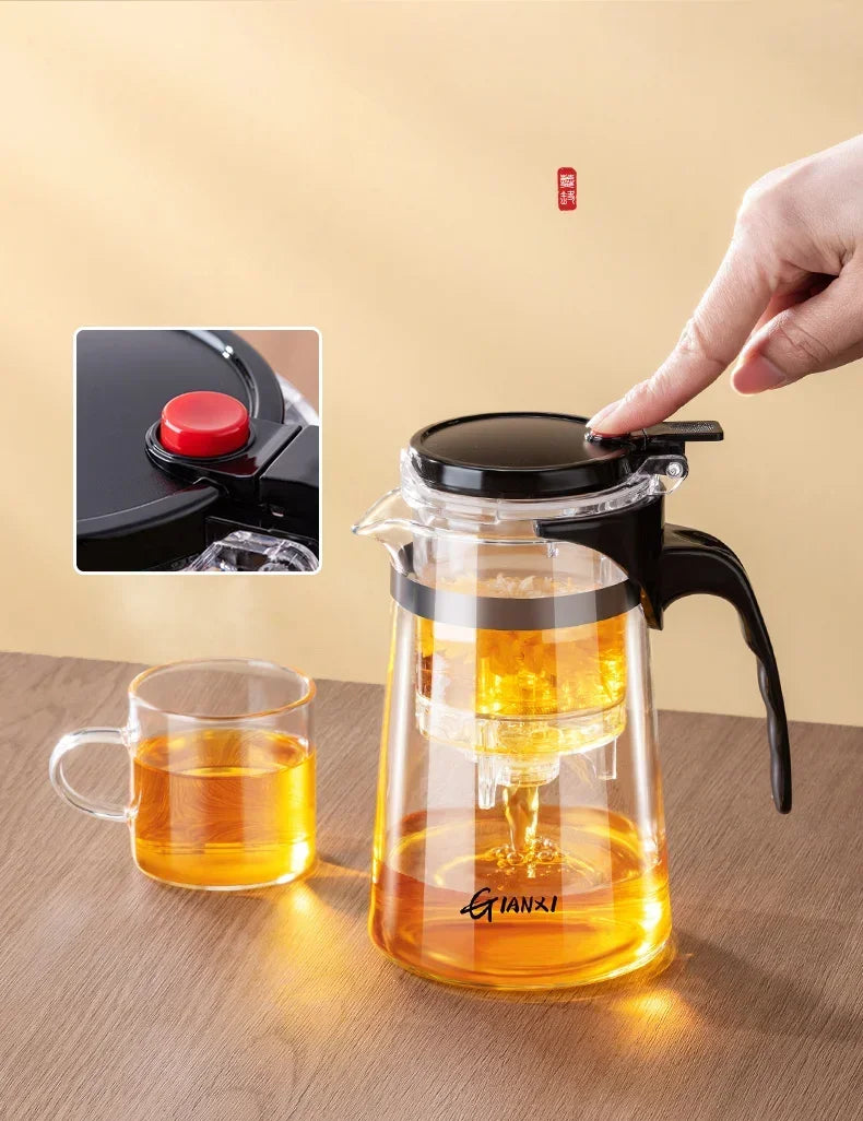 Teapot With Infuser Thickened Glass Heated Resistant Tea Pot One-button Filtering Tea Separation Kettle Tea Coffee Maker