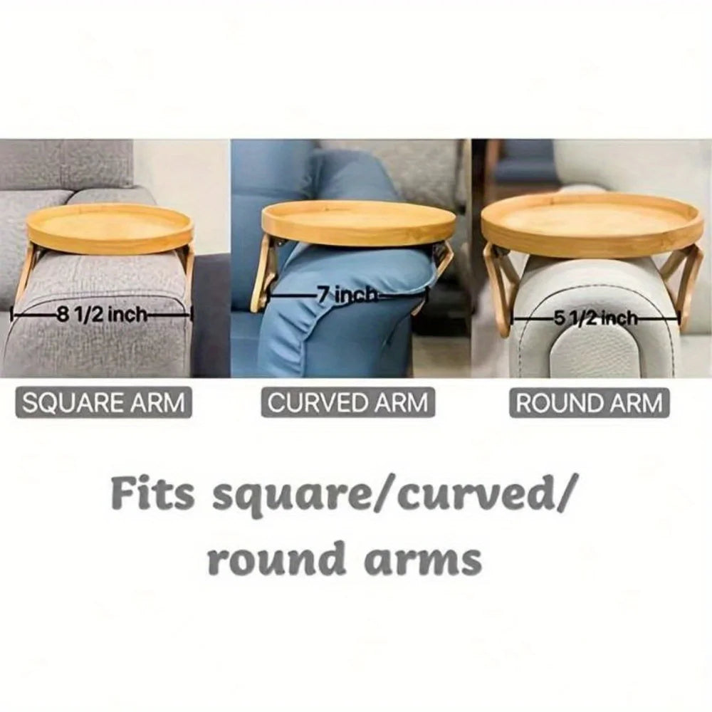 Foldable Sofa Armrest Tray - Wooden Clip-On Couch Table for Drinks, Phone, Laptop, Breakfast in Bed, Living Room Organizer