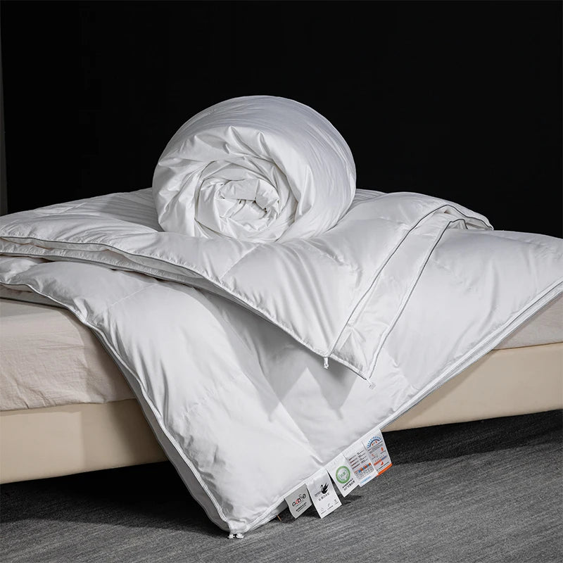Queen Size 4-Season Combo: Goose Down + Silk Duvet - Guest Room Ready, Wrinkle-Free Cover