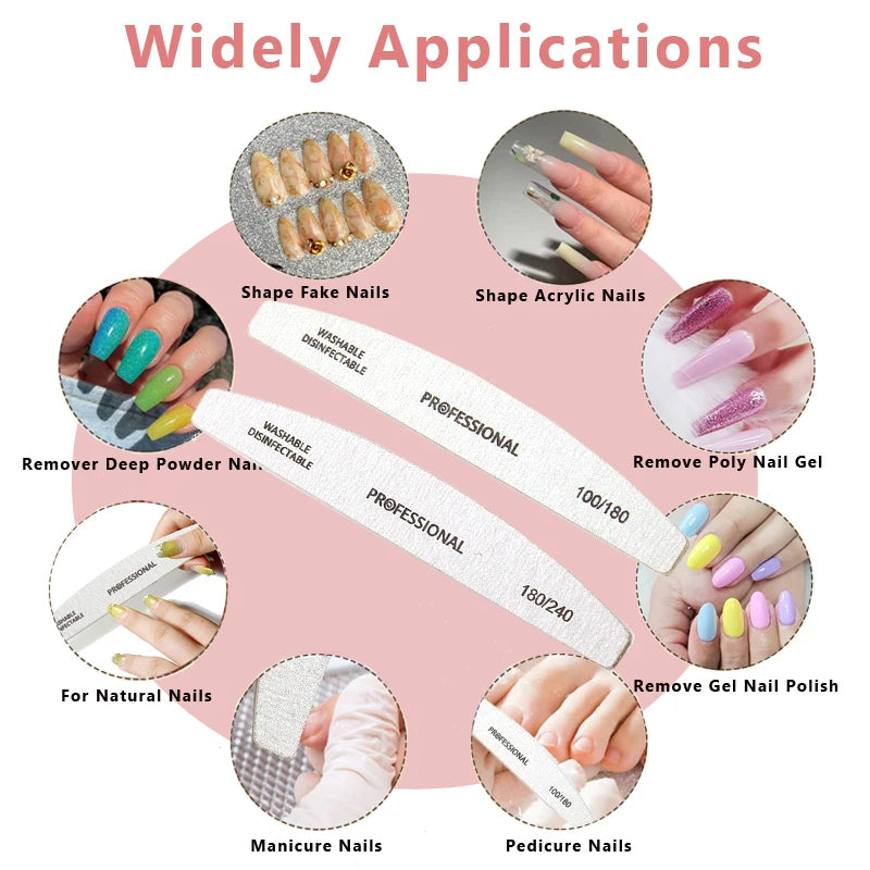 10pcs/Lot Wooden Nail Files Professional Nail Buffer 100/180 Limas Manicura Block Grey Boat Gel Polishing Wood Sanding Nail File