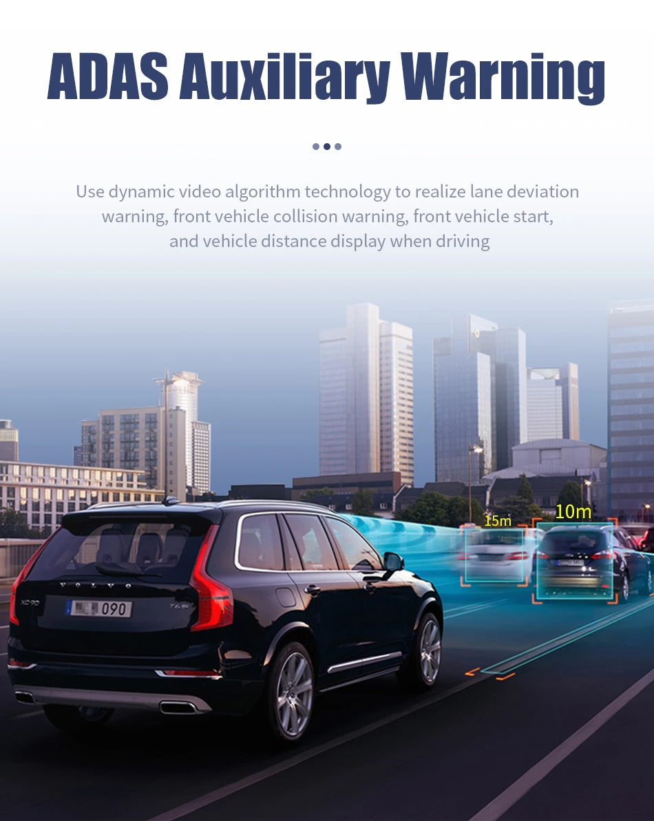 JMCQ USB ADAS Car DVR Dash For Android Auto Multimedia Player Front & Rear Dual Camera Loop Recording Motion Detection Cameras