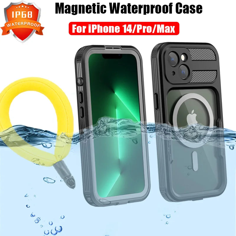 Magnetic Charging IP68 Waterproof Case For Apple iPhone 16 15 14 13 Pro Max Plus Drop proof Cover Diving Swim outdoor sport