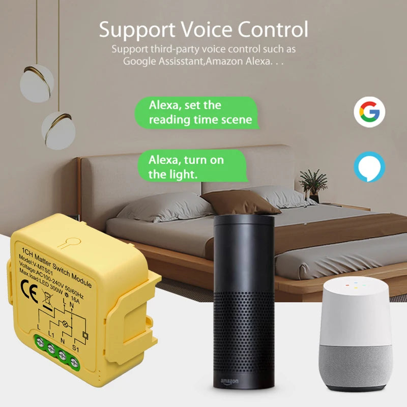 Matter WiFi Smart Switch Module Relay Circuit Breaker Smart Home Automation Collaborates with Homekit/Alexa/Google/smartTings