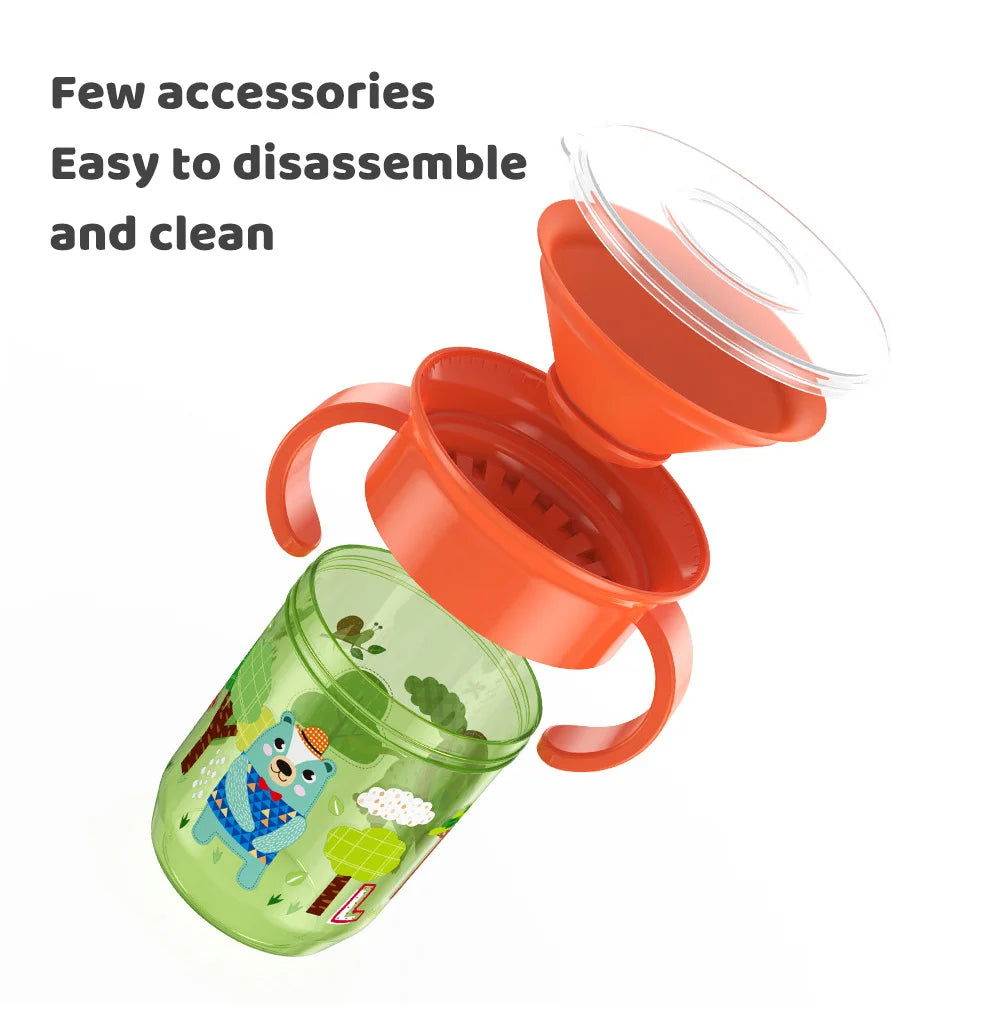 360 Rotated Cartoon Baby Learning Drinking Cup with Double Handle Flip Lid Leakproof Infants Water Cups Bottle BPA Free