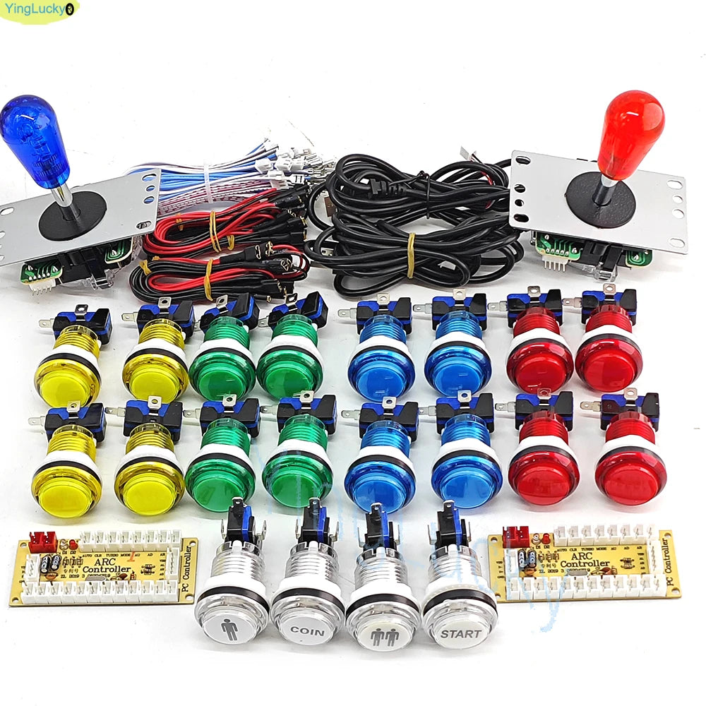 2 Player DIY Arcade Game Kit for PC Raspberry Pi with LED Push Buttons American Style Joystick USB Encoder Cables Mame Jamma