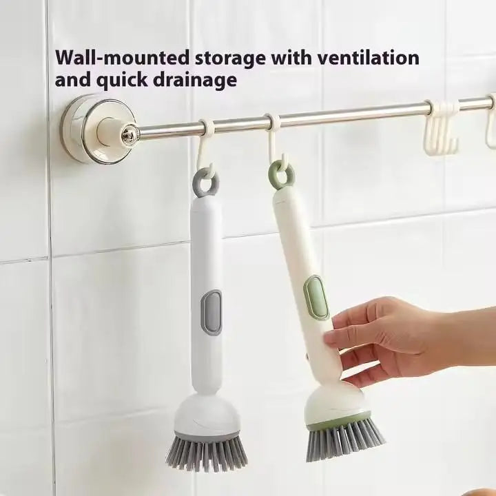 Kitchen Pot Brush for Home Use Long Handle Rotating Dish Washing Scrubber with Liquid Dispenser Bowl Pans Brush Cleaning Tools