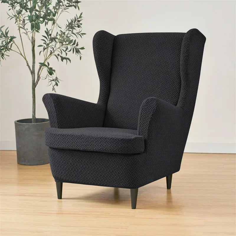 Classic Solid Color Jacquard Wingback Chair Covers Soft Wing Armchair Cover with Seat Cushion Cover Sofa Slipcovers Home Decor