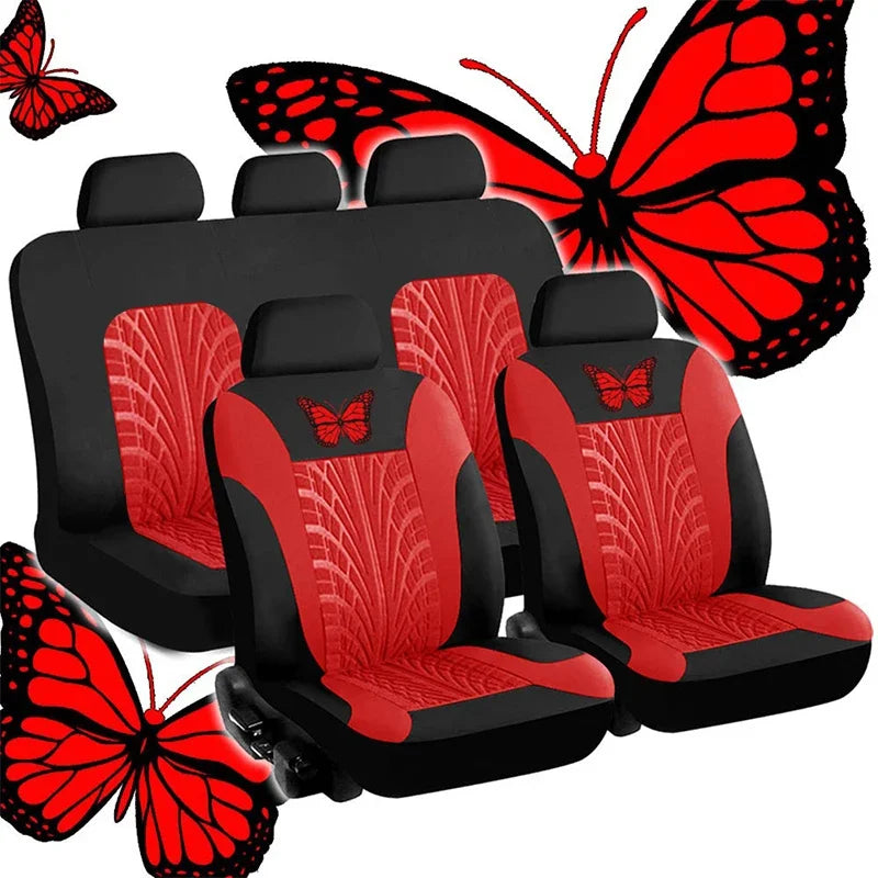 Butterfly Glamour Car Seat Cover Set Premium Bronzing 9-Piece Universal Fit for 5 Seats Fashionable Design Durable Comfortable