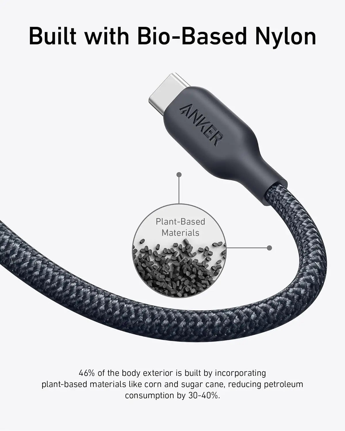 Anker USB C to C Cable (240W, 3 ft), Bio-Braided Fast Charge Cable for iPhone 15/15 Pro, MacBook Pro 2020, iPad Pro 2020
