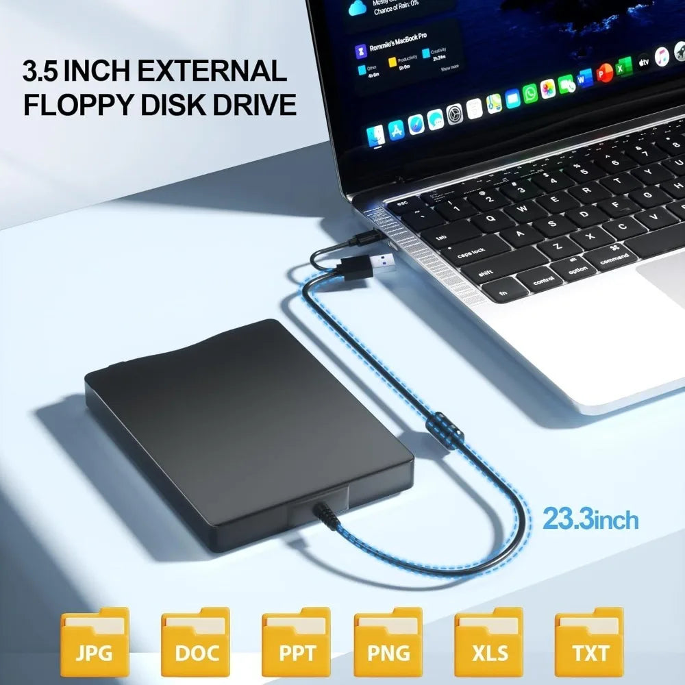 Floppy Disk Reader, 3.5 inch External Floppy Disk Drive with USB Type-C, Portable FDD Floppy Disk Drive for Laptop PC Windows 11