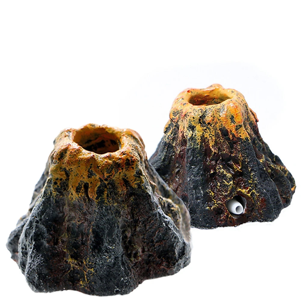 1PC Aquarium Fish Tank Decor Volcano Shape Air Bubble Stone Oxygen Pump Decoration Hiding Fish Cave Resin Ornaments