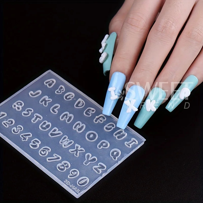 3D Letter Music Note Nail Silicone Mold DIY Fashion Carving Template Decoration Tools Acrylic Jewelry Nail Accessories Supplies