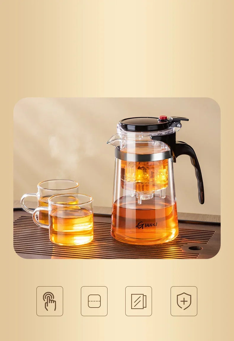 Teapot With Infuser Thickened Glass Heated Resistant Tea Pot One-button Filtering Tea Separation Kettle Tea Coffee Maker