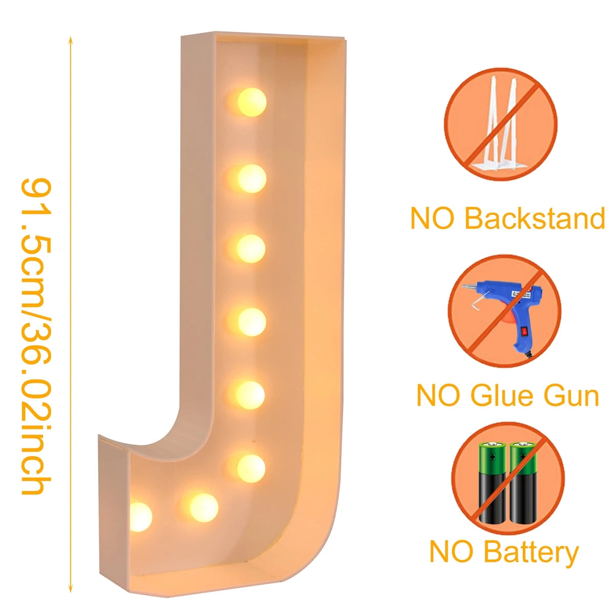 91.5cm Warm Light Up Giant Letter Led Light Frame Box Balloon Filling Box with 10 Lights Birthday Wedding Xmas Decor Baby Shower