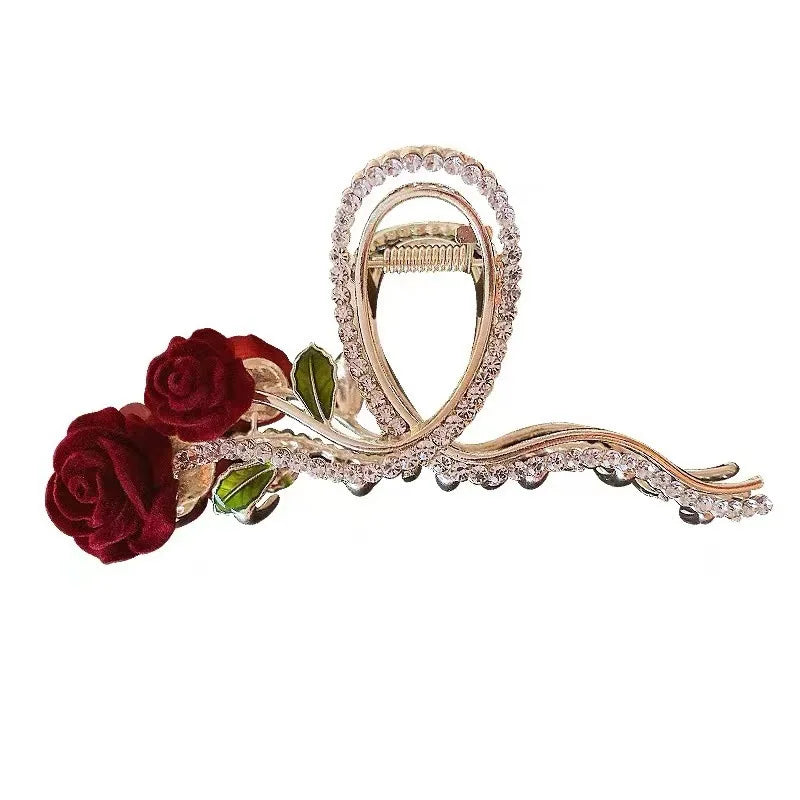 Retro New Rhinestone Rose Grasp Clip Women's Ponytail Shark Clip Hair Claw Hair Clip Elegant Girl Fashion Hair Accessories