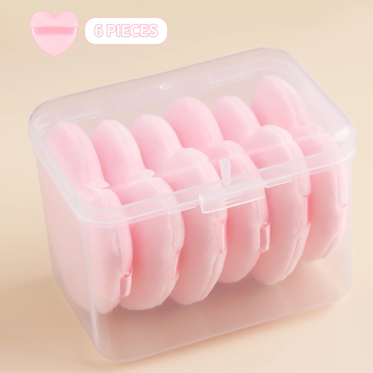 Powder puff, 6pcs/box heart shaped fluffy soft skin-friendly make-up tools can be reused