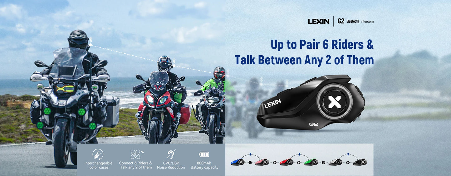2023 Lexin-G2P Motorcycle Helmet Bluetooth Intercom  Up To Pair 6 Riders&Big Button Design Exchangeable Pattern Shell  120KM/H
