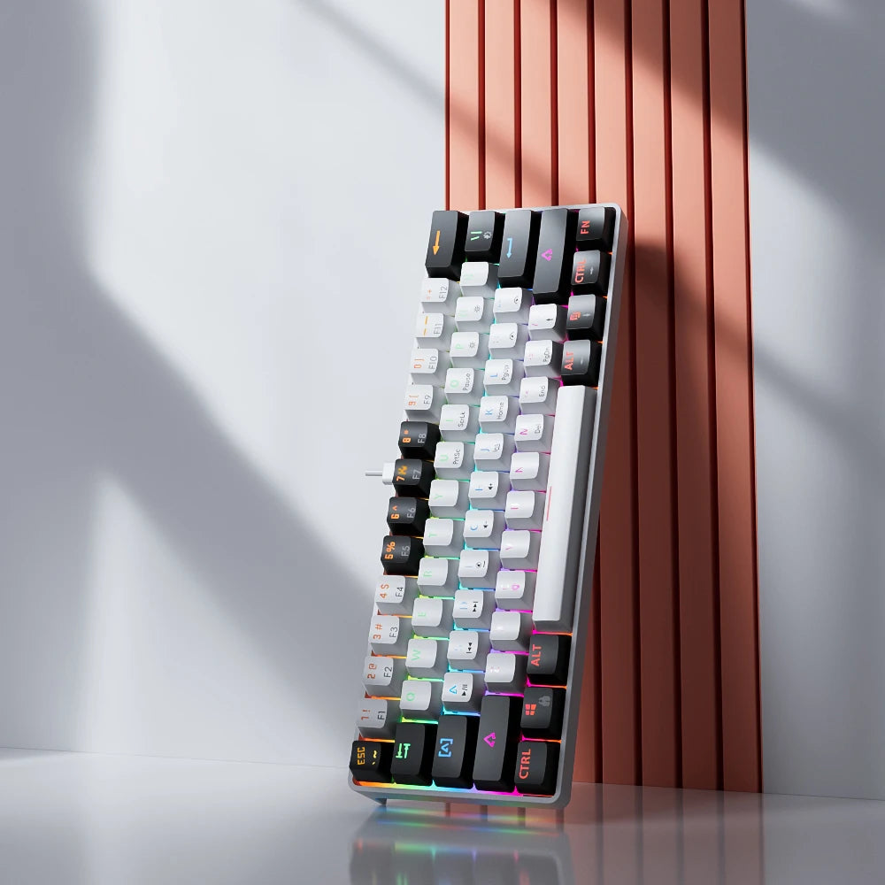 MUCAI mechanical keyboard 61 key mini portable wired cool light effect red axis hot swappable e-sports game office desk keyboard