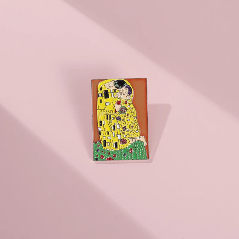 The Kiss Enamel Pins Gustav Klimt Abstract Oil Painting Works Brooches Lapel Badges Elegant Drawing Jewelry Gift For Art Friends