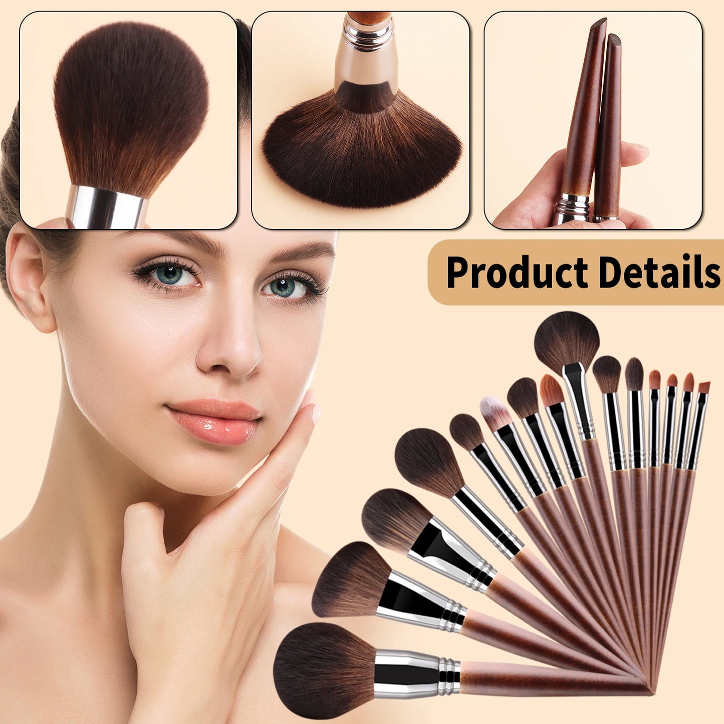 15PCS Makeup Brushes Set Premium Synthetic Kabuki Foundation Concealers Powder Blush Blending Face Eye Shadows Brush Set