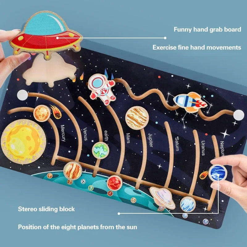 Wooden Solar System Puzzle Cognitive Game Colorful Sun Earth Space 9 Planets Science Toys For Children Training Educational Gift