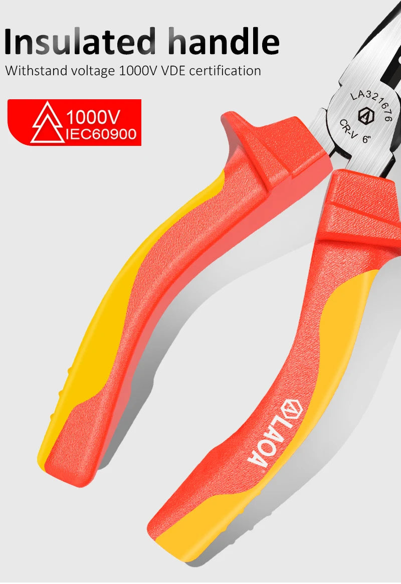 LAOA VDE Wire Cutters 6'' 7'' 8'' Insulated Combination Diagonal Needle Nose Pliers Electrician Tool High Voltage Resistance