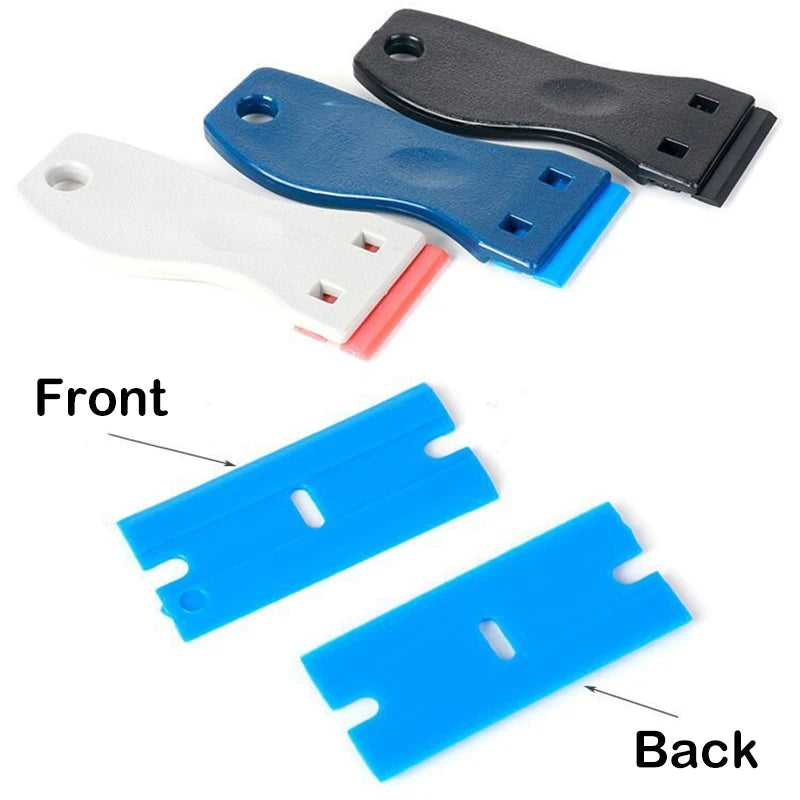 ALIWRAP 100pcs Spare Double Edged Plastic Razor Blades For Scraper Car Wrap Stickers Labels Glue Remover Window Glass Cleaning