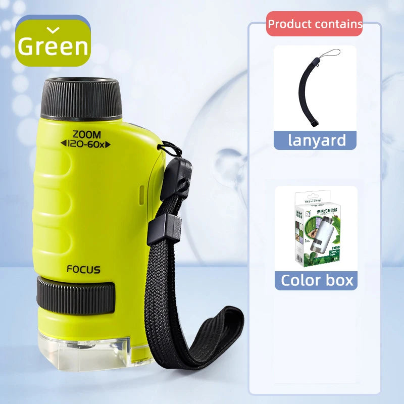 Kid Science Experiment Pocket Microscope Toy Kit 60-120x Educational Mini Handheld Microscope with Light Children STEM Toys Gift