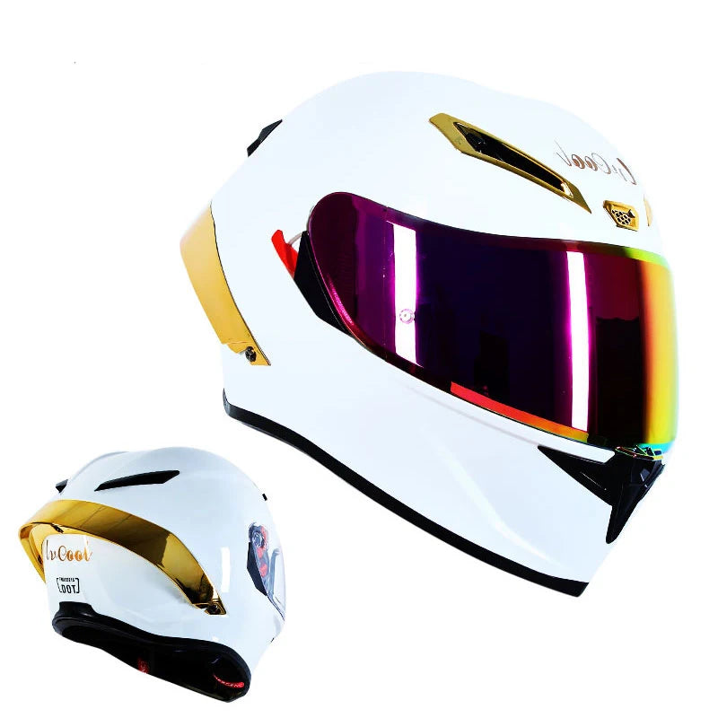 ICE.BEACON Anti fog 3C certification national standard locomotive Motorcycle big tail racing double lens helmet fashion trend pe