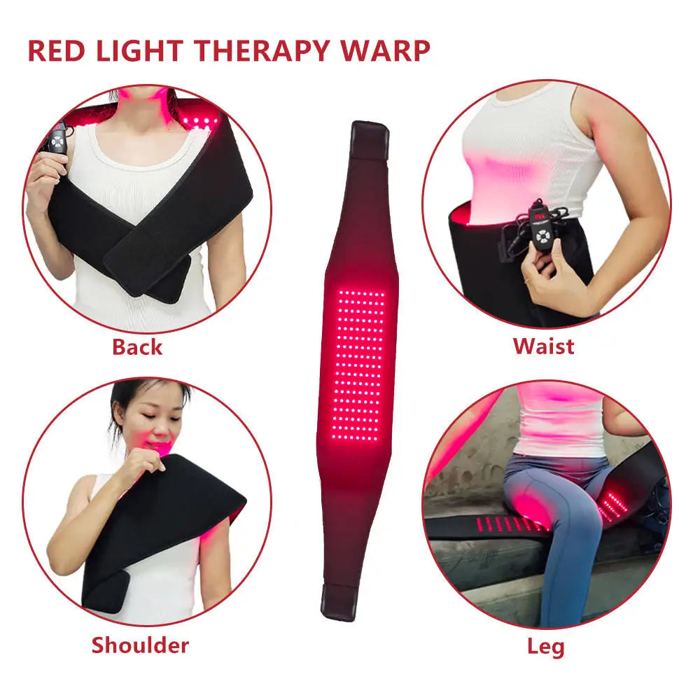 Red Light Therapy Pad, 660nm&850nm Infrared Red Light Therapy Belt with Vibration & Pulse for Shoulder Waist Muscle Pain Relief