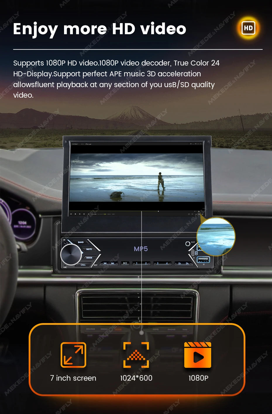Navifly 1 Din Car Radio Stereo Universal 7-Inch HD Touch Screen Multimedia Player BT Mirror Link Monitor AUX Intelligent Systems