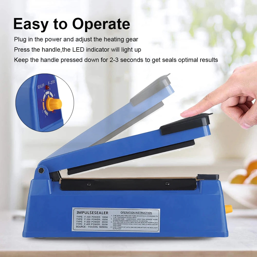 Electric Heat Bag Sealing Machine Plastic Bag Sealer Hand Press Food Seal Plastic Bag Impulse Sealer Fast Heat Packaging Machine