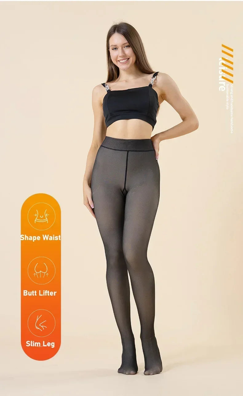Thicken Warm Tights For Women Winter Thermal Stockings Leggings Sexy Translucent Fleece Velvet Tights Pantyhose Female Pants