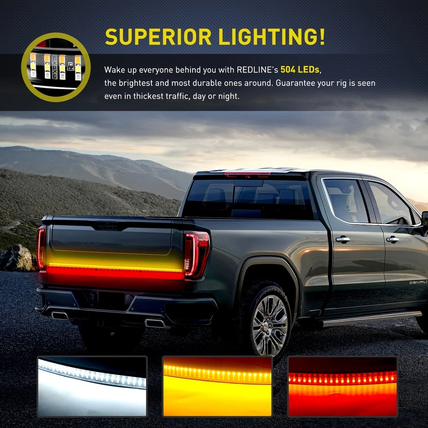 1pc Truck Tailgate Light Bar 60" Inch LED Strip with Red Brake White Reverse Sequential Amber Turning Signals Strobe Lights